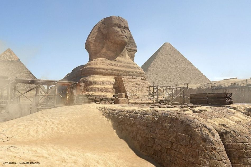 The Sphynx with the Great Pyramids in background