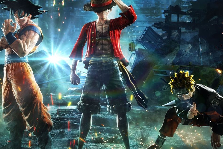 Picture of three dudes from anime posing for Jump Force promotional image