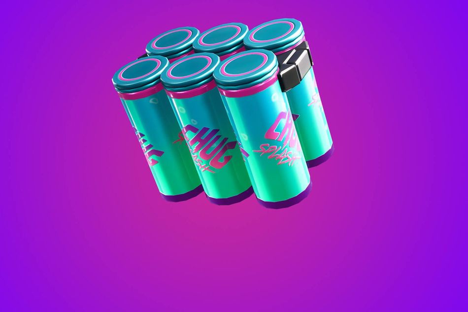 fortnite artwork showig six pack of chug splash cans