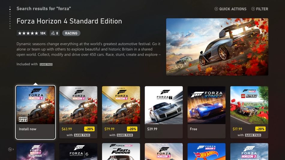 New Microsoft Store on Xbox, Forza