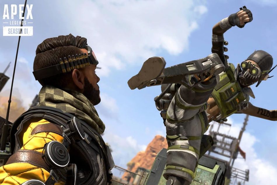Apex Legends characters Octane and Mirage fighting