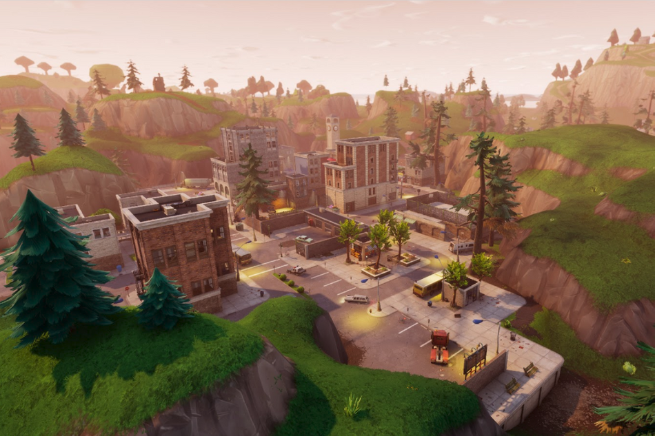 An aerial view of a piece of map in Fortnite