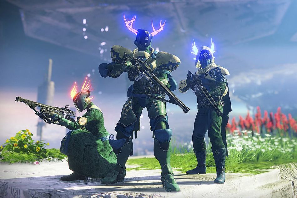 screenshot from destiny 2 showing three characters with glowing horns