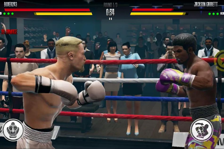 Blonde boxer about to land a punch on his opponent.