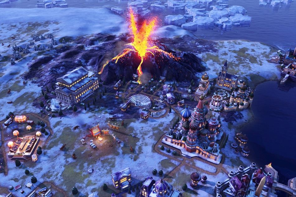 A volcano erupts in Civilization VI: Gathering Storm