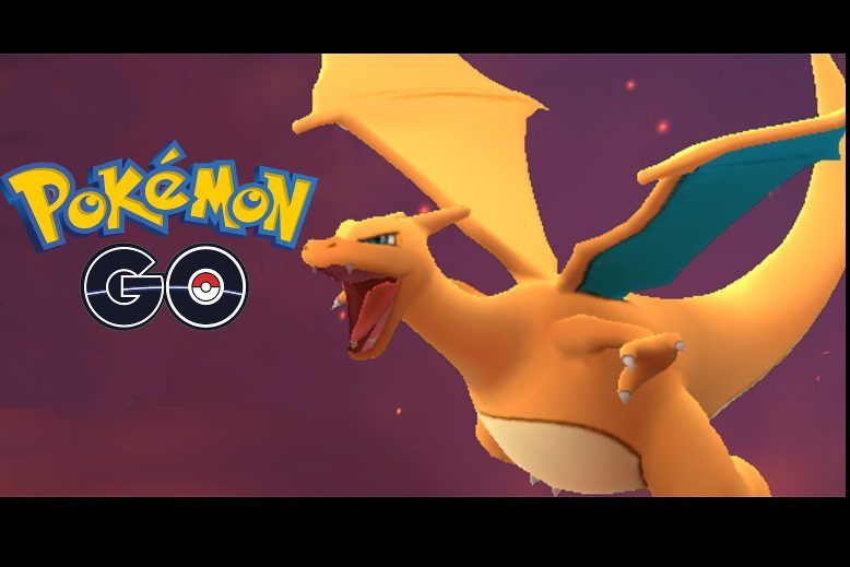 Picture of a Charizard flying around, drawn like in Pokemon GO.