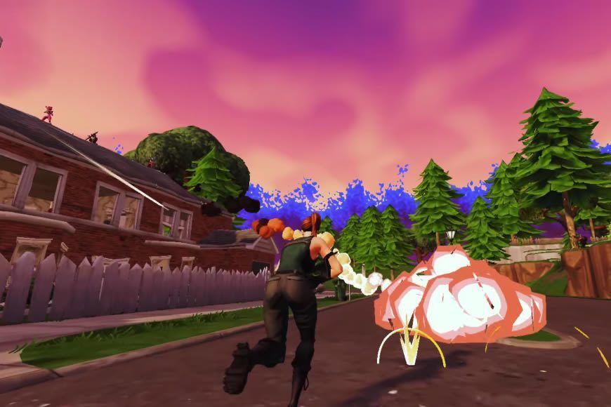 A running game character being targeted by two from a nearby house