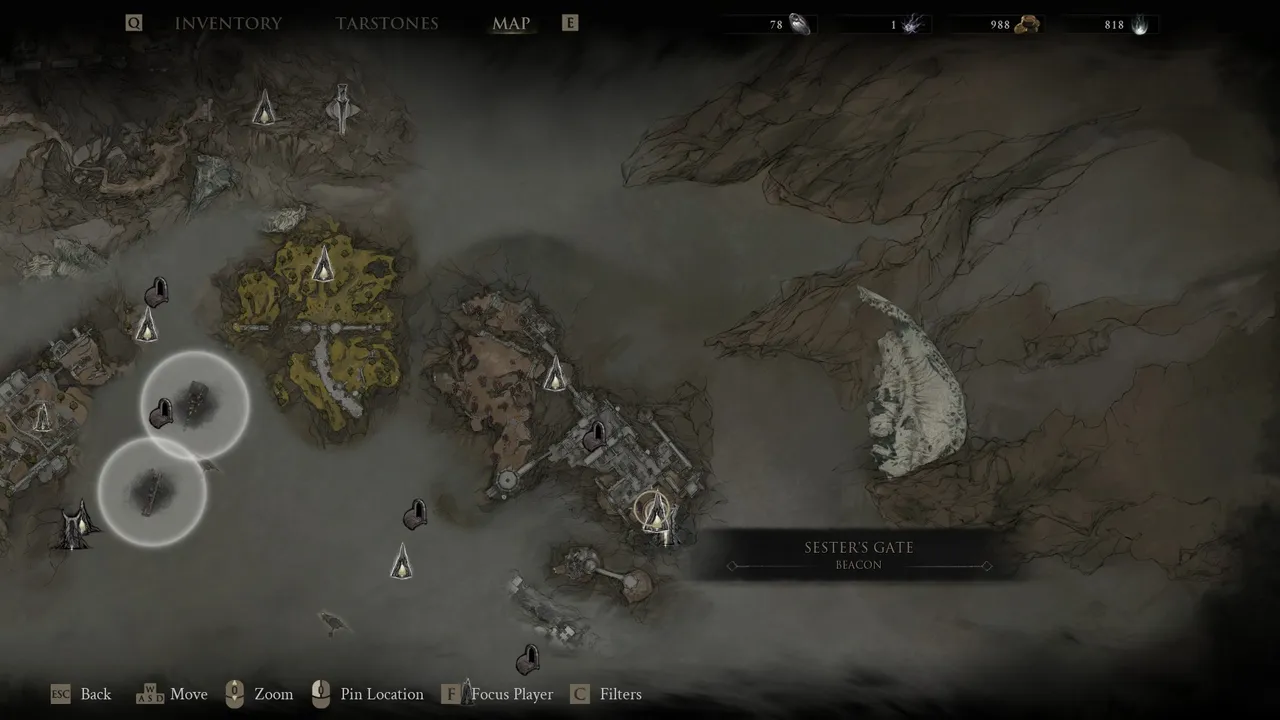 Sester's Gate beacon, located on the far east side of the map