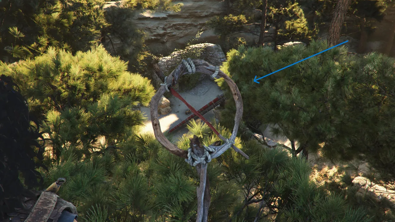 Look through the wooden circle to find the location of the trapdoor you need.
