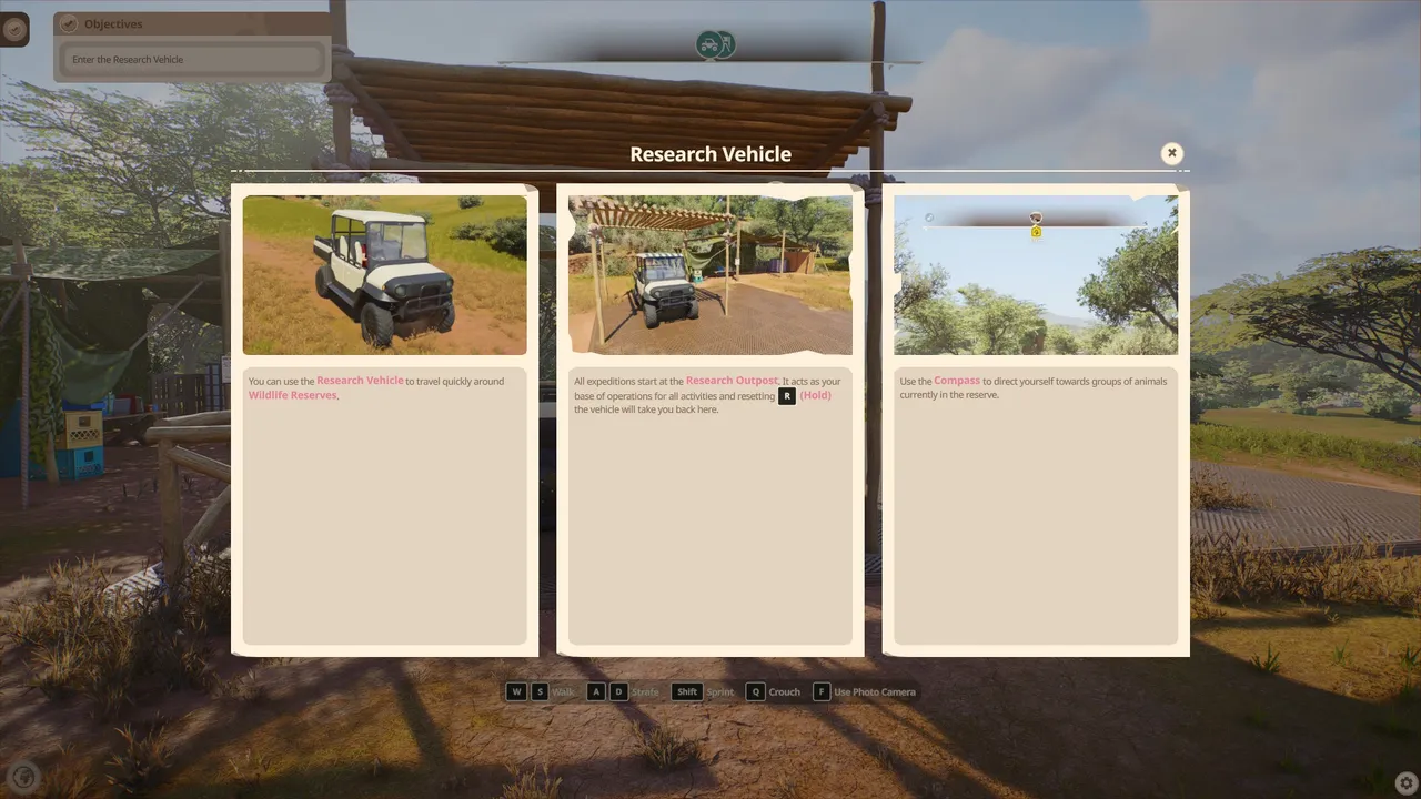 The research vehicle lets you explore Wildlife Reserves and observe animals up close