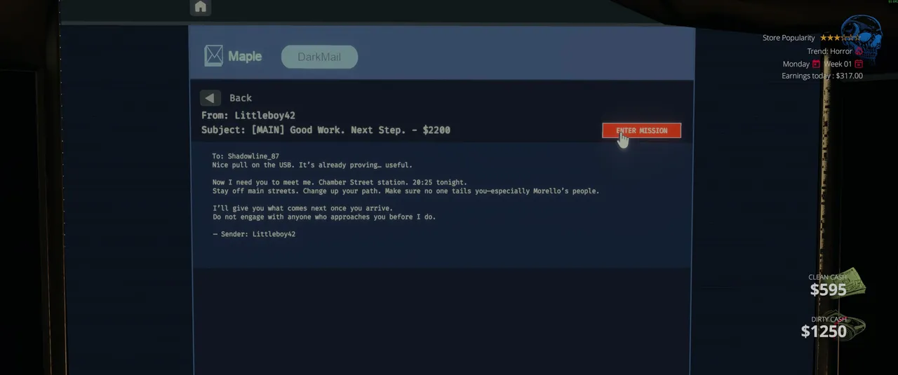 The missions can be taken on the PC in the basement, where you can access the Dark Web.