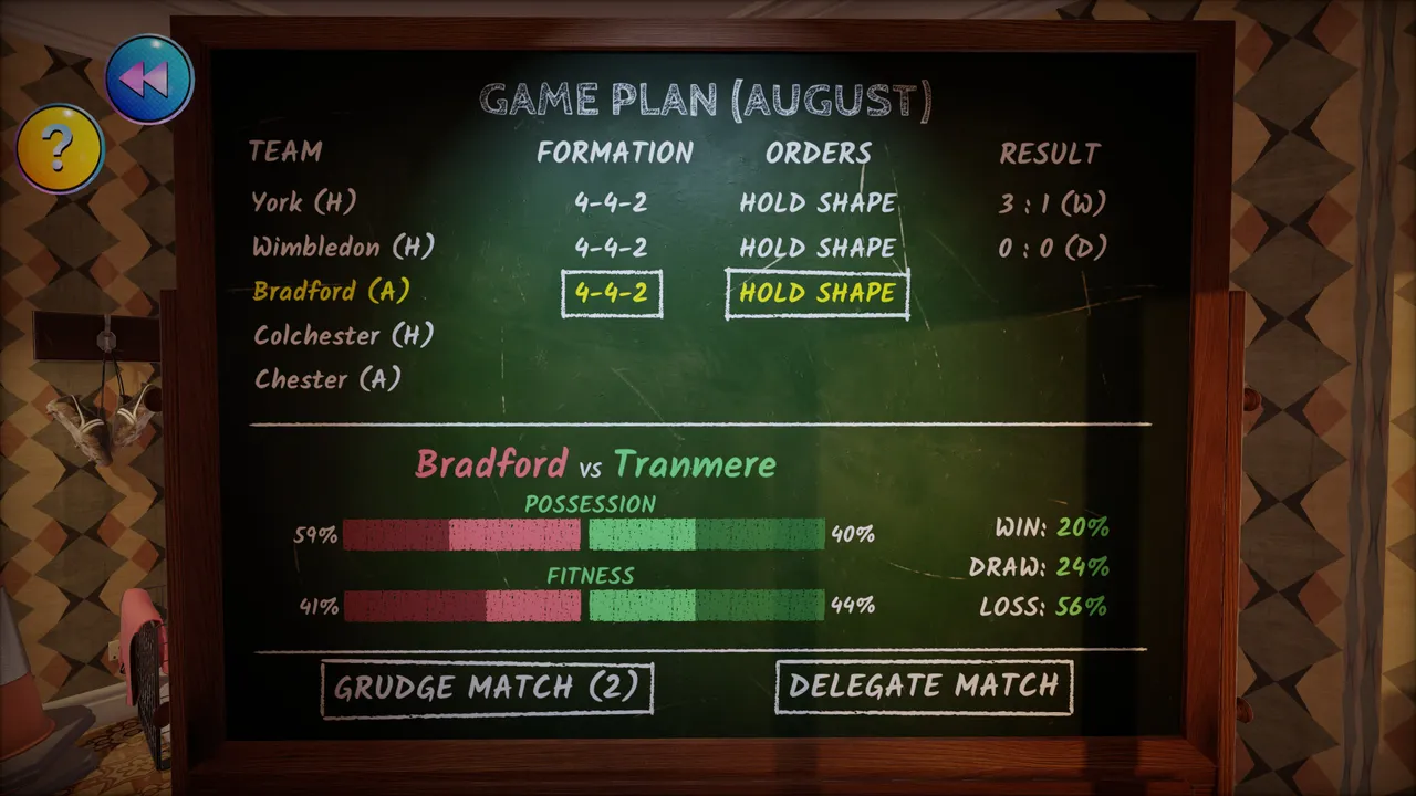 Pre-match planning lets you set formations and tactics and as you can see 4-4-2 "Hold Shape" was my go to tactic