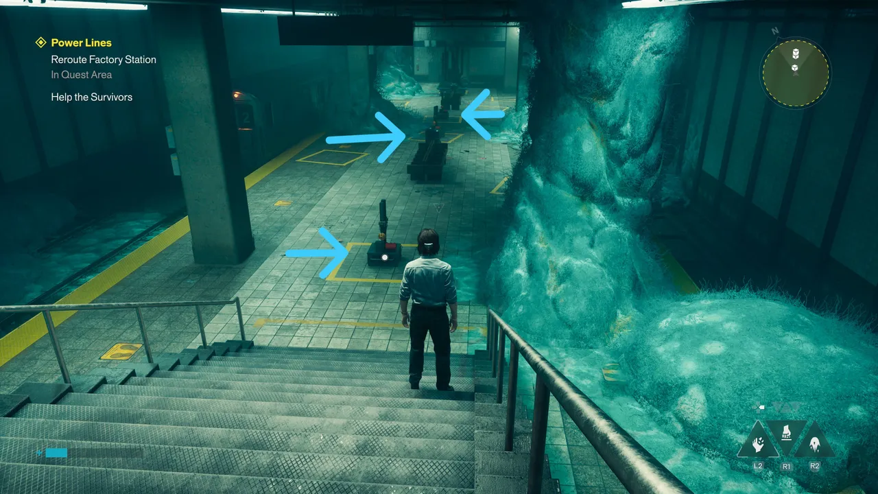 All three devices in a single straight line. Scattering them around the platform won't work.