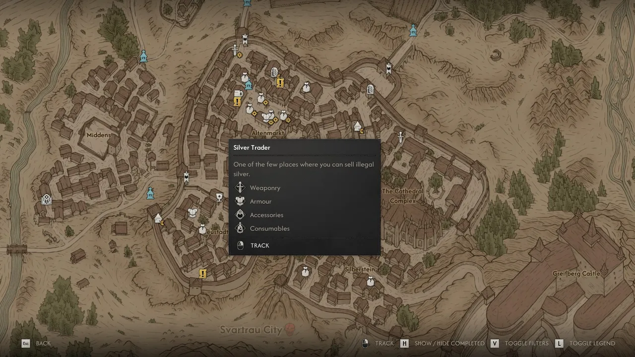 The Blood of Dawnwalker: The Silver Trader's map marker in Altenmarkt, Svartrau City