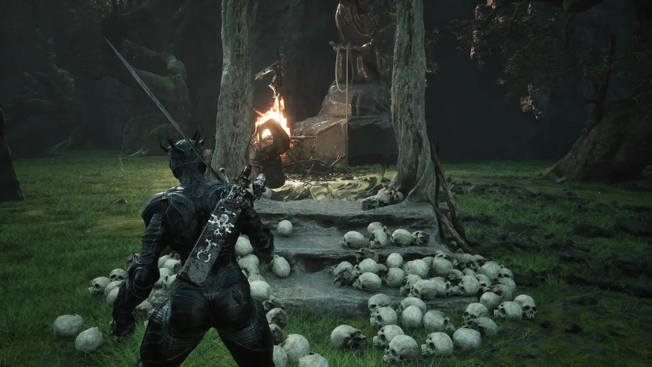 This is the illusion that appears when you pass through the gate near the bonfire while facing the fire. The statue inside holds the Chapel Key.