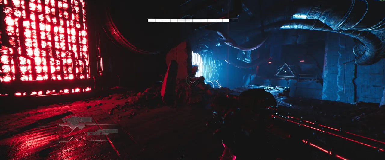 The contrast between red and blue lighting is one of Luna Abyss's most striking visual achievements, and it never gets old.
