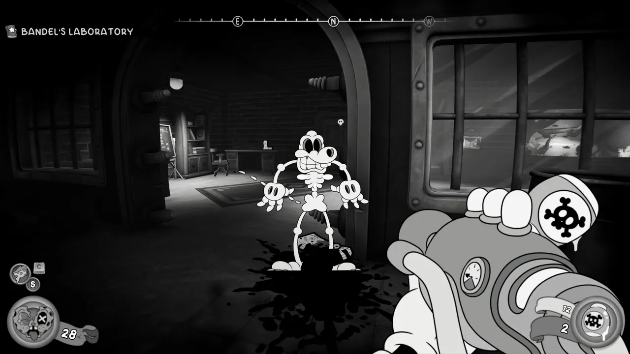 The poison gun in action. Watching enemies melt to the bone is every bit as hilarious as it sounds.