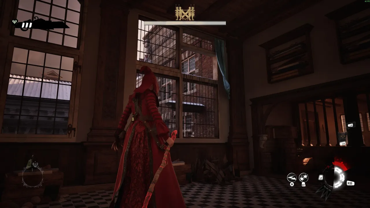 The window in question, clearly the way through, but with no obvious way to reach it from the floor.