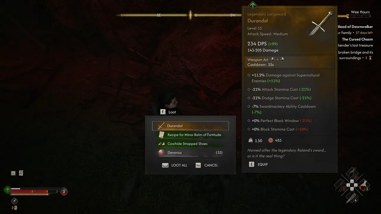 The Blood of Dawnwalker: Durandal is a powerful early-game weapon