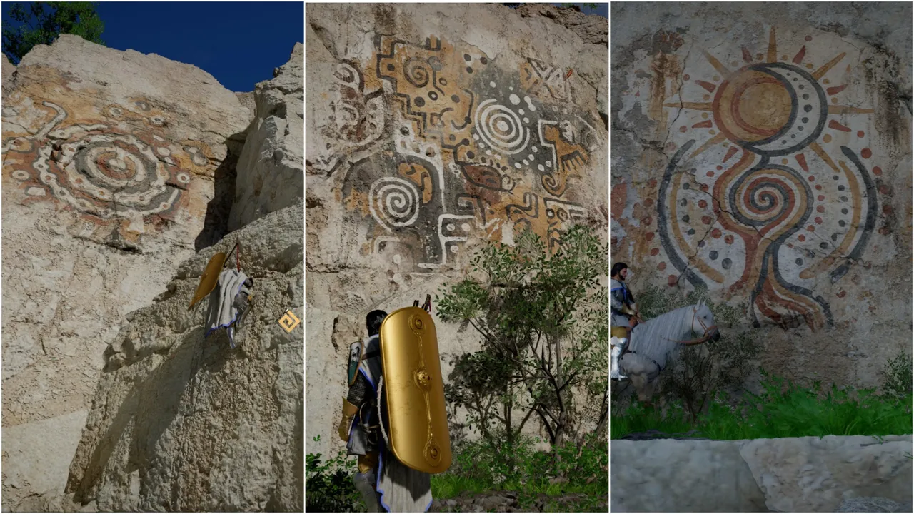 Each outdoor mural shows the correct orientation for one of the three switches. Study all three carefully before heading back into the cave