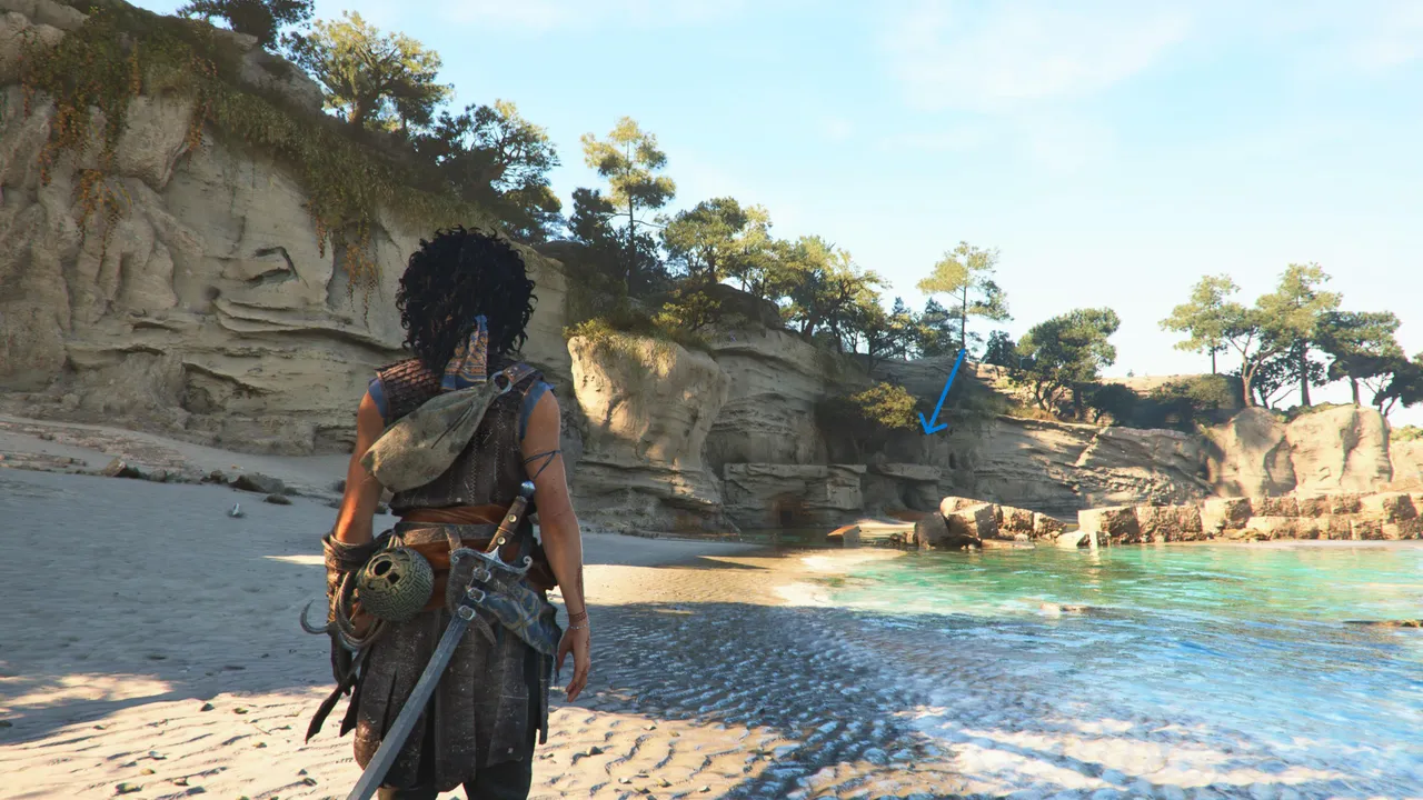 You need to locate a specific gap in the cliffs to proceed.