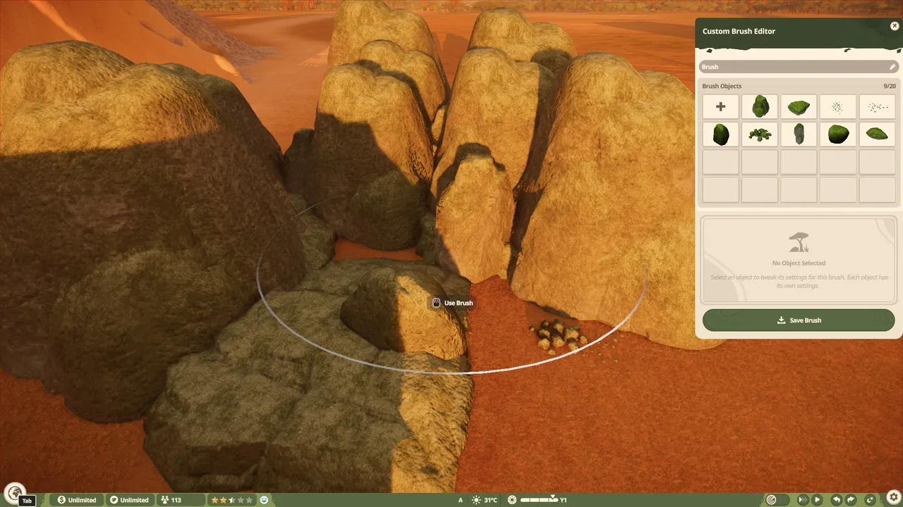 The custom foliage brush makes it easier to fill large areas with plants and scenery