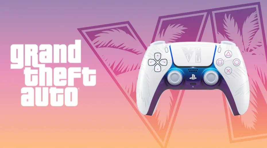 White controller represents Vice City's daytime atmosphere with bright beaches and pastel skies; black controller showcases nighttime city life with neon signs