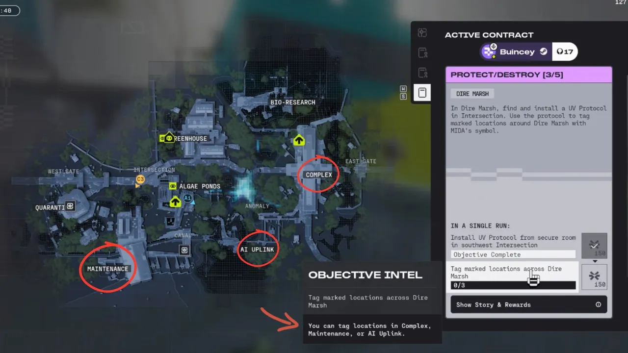 Head to any one of these three locations and tag them to complete the contract.