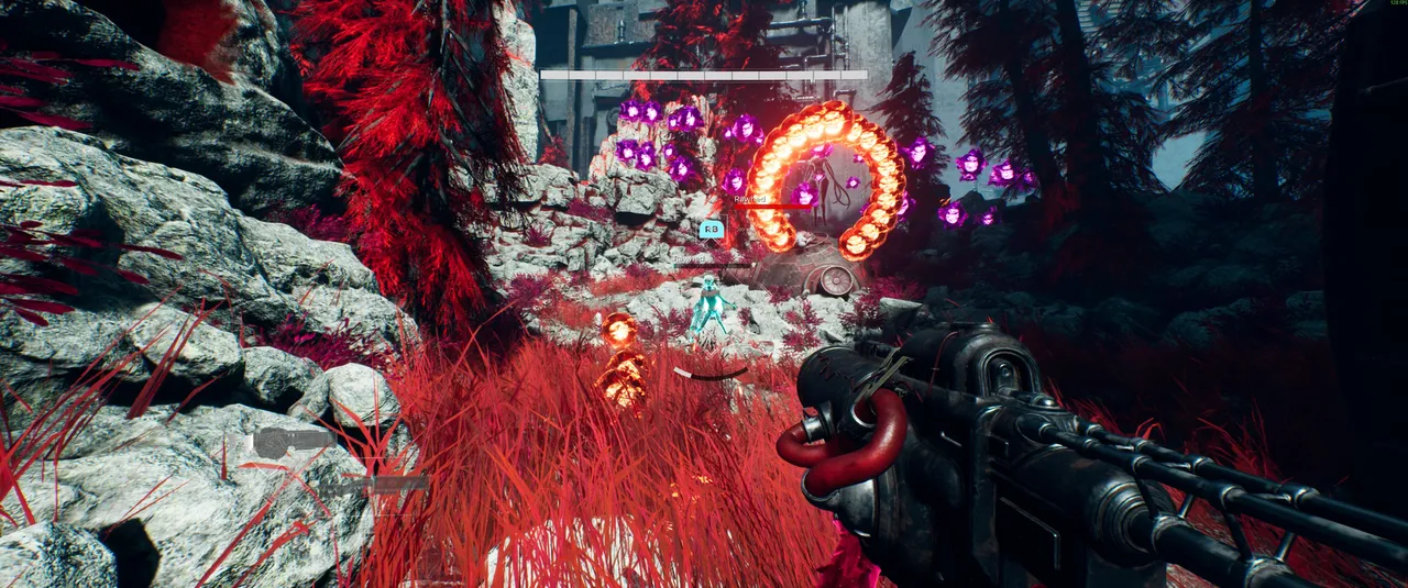 A boss encounter in full swing. The orbs fill the screen in elaborate patterns, and keeping track of all of them while staying alive is as thrilling as it is demanding.
