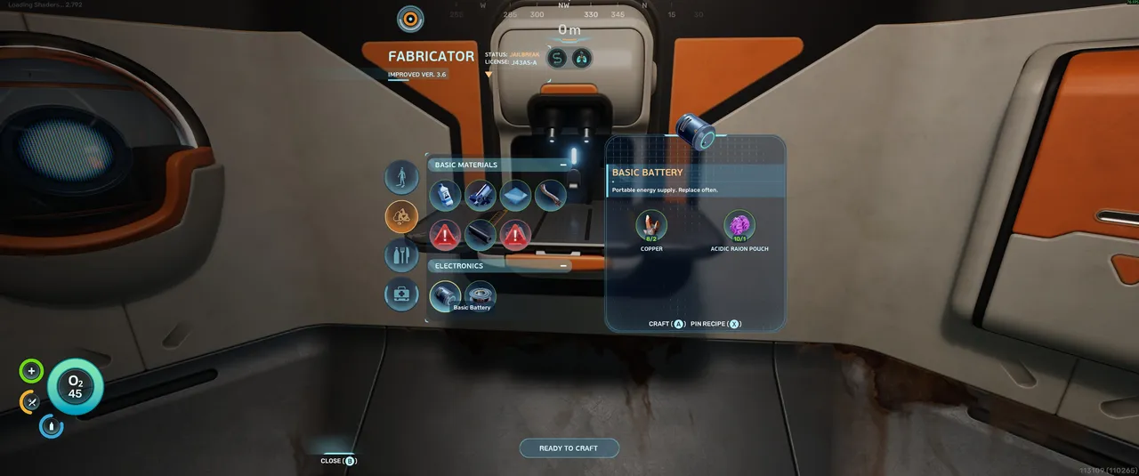 The basic battery recipe is under Electronics in the Basic Materials section of the Fabricator. You need Copper and an Acidic Raion Pouch. Both materials are available close to the starting lifepod.