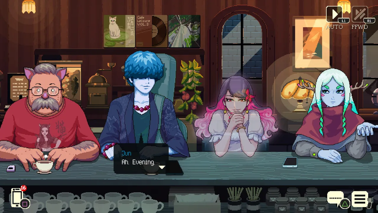 A cosy café where all types of creatures can sit down for a coffee.