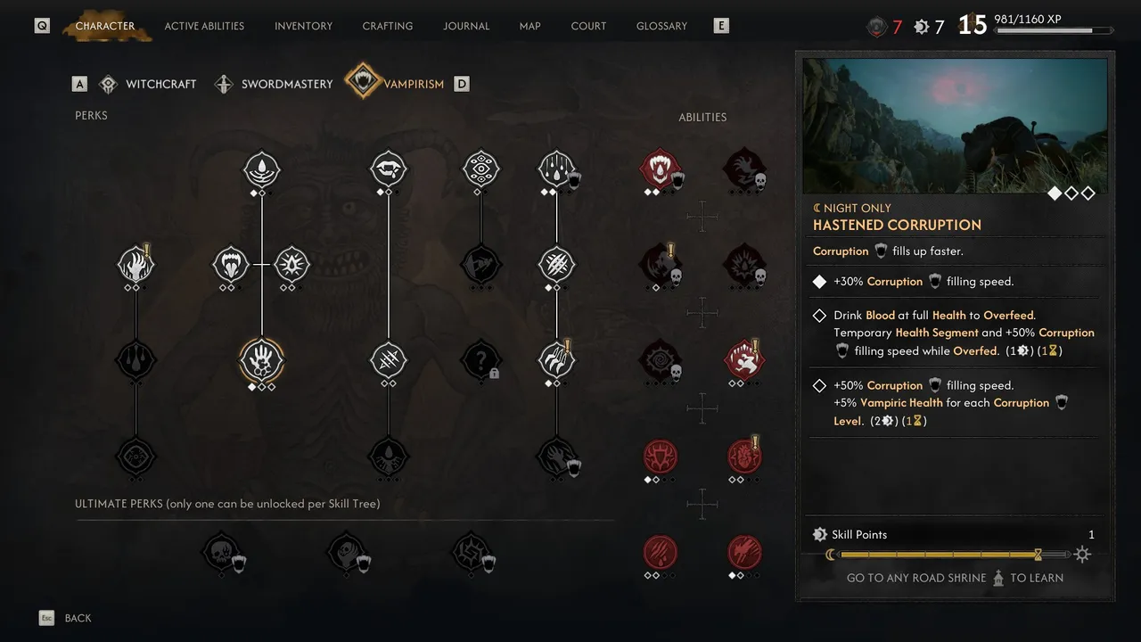 The Blood of Dawnwalker: Hastened Corruption is a great Perk to prioritise early in the game