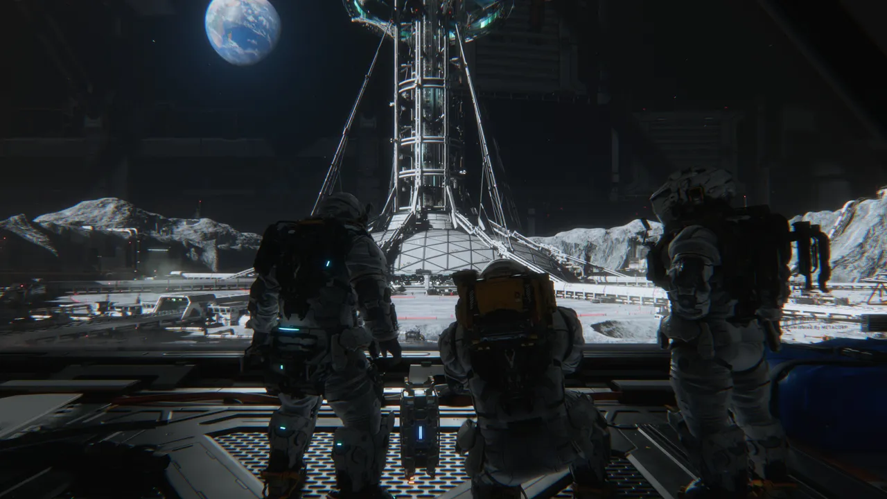 Hugh and his crew arrive at the lunar base, Earth looming in the background. It doesn't stay this calm for long.