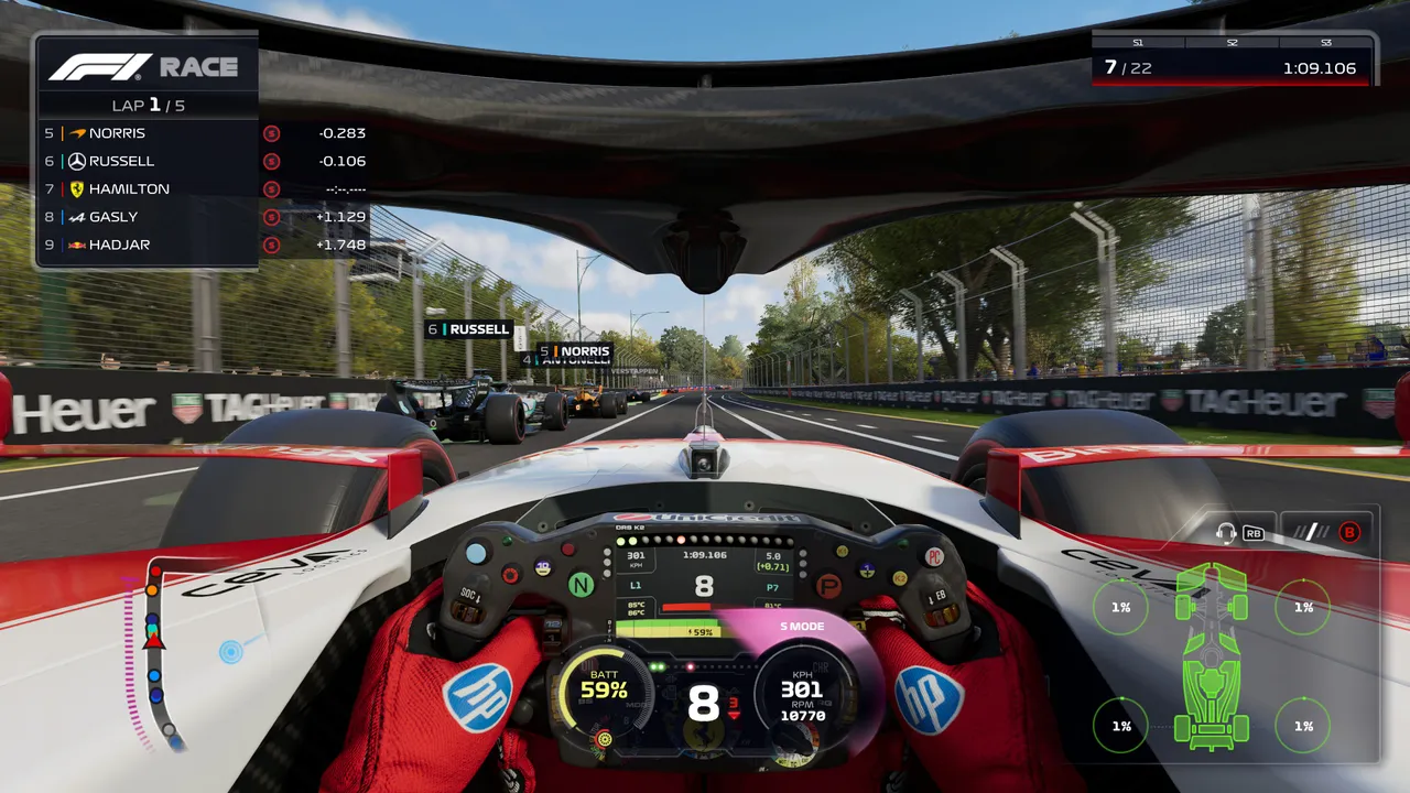 Wheel to wheel into the braking zone. The improved AI defends harder and makes more mistakes under pressure than ever before.