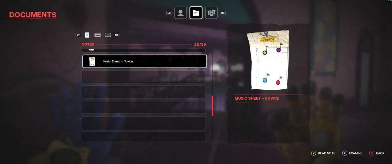 Poppy Playtime 5: Find the music sheet on the nearby shelf and than look it up inside the inventory