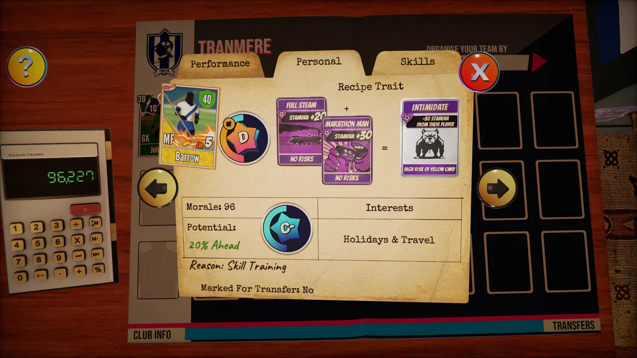 Players' "Recipe Traits" show which cards they can combine - finding players with the right combinations is key to building a strong deck.