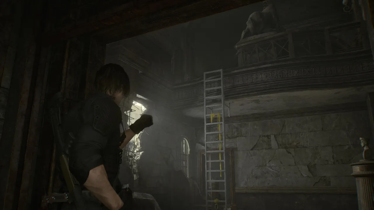 Resident Evil Requiem: Reach the second floor over this ladder inside the reception