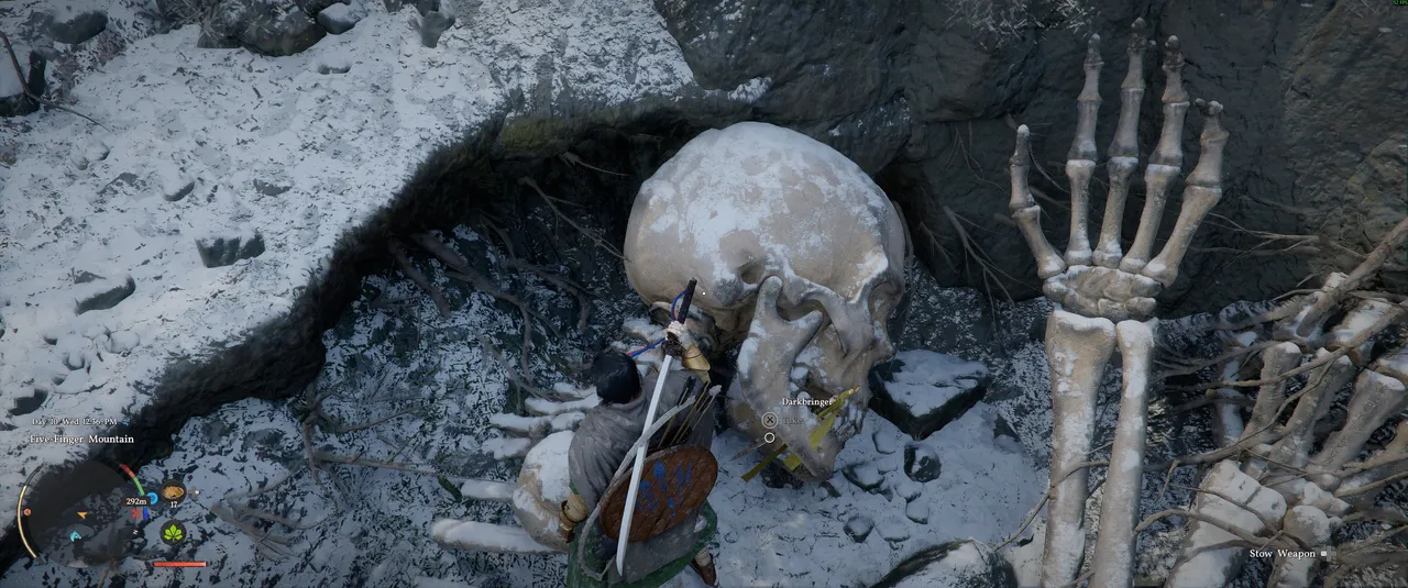Pick up Darkbringer directly from the skeleton's mouth. No fight, no unlock condition. It is simply there for the taking.