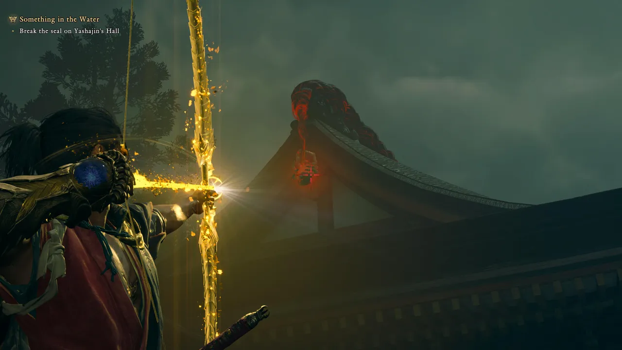 Taking out a spider from range with the bow, useful when a thread leads somewhere your sword can't reach.