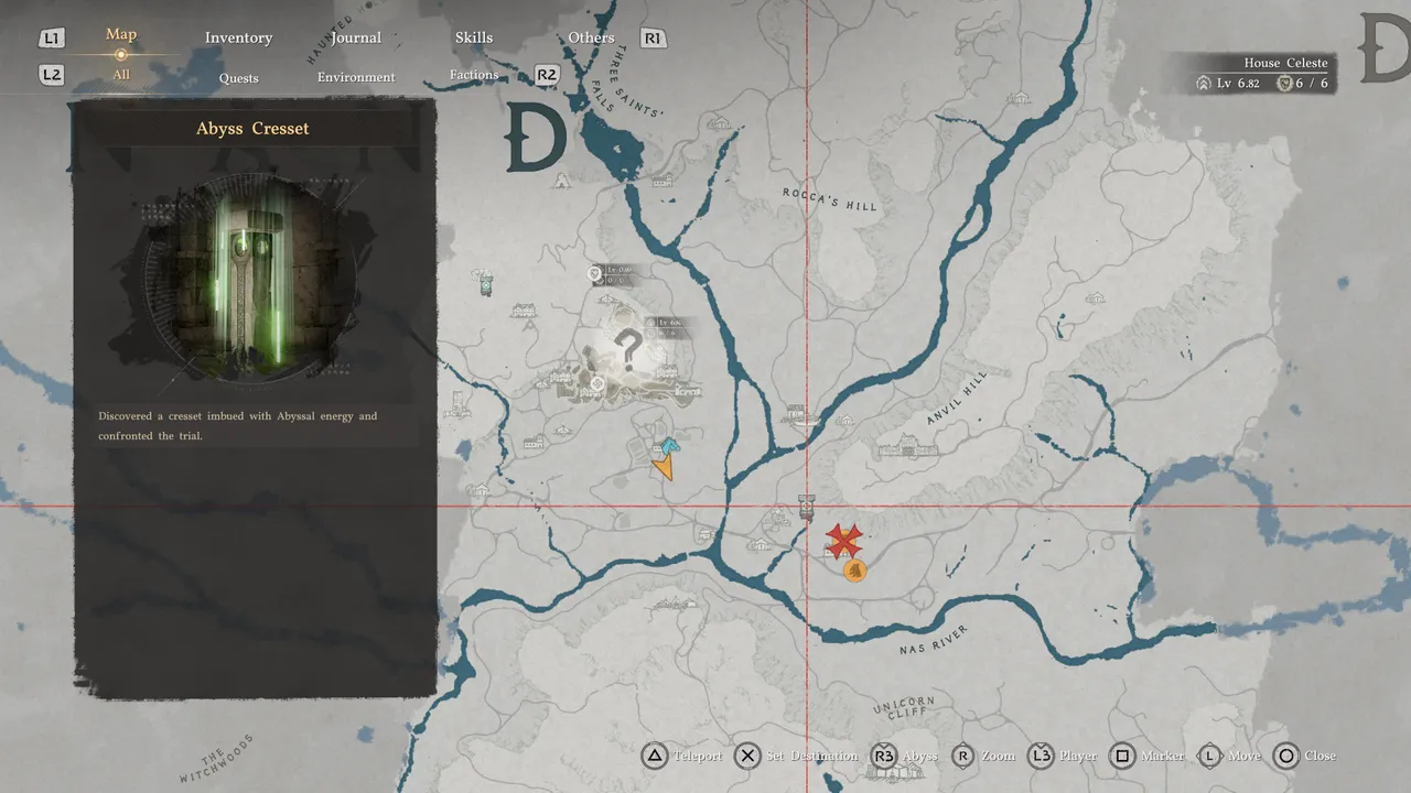 Abyss Cressets appear on the map once discovered. Highlight one and press Triangle to teleport directly to it
