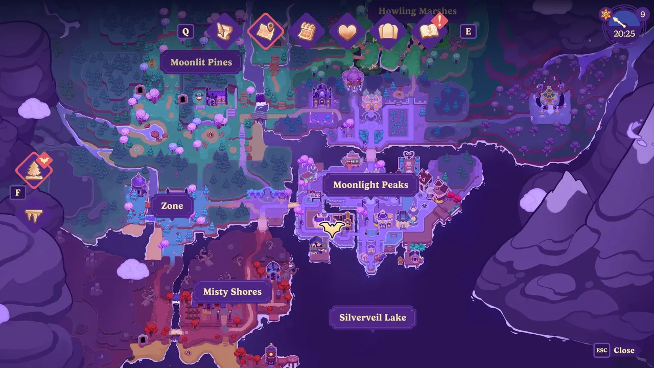 Moonlight Peaks has a sizeable map spanning several distinct areas