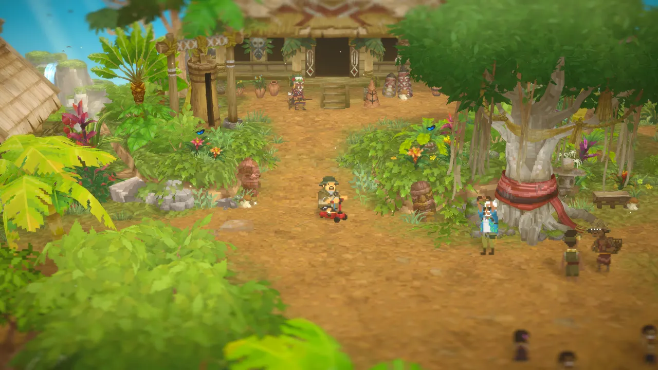 Utara Village in full isometric view — the biggest visual departure the series has taken since launch.