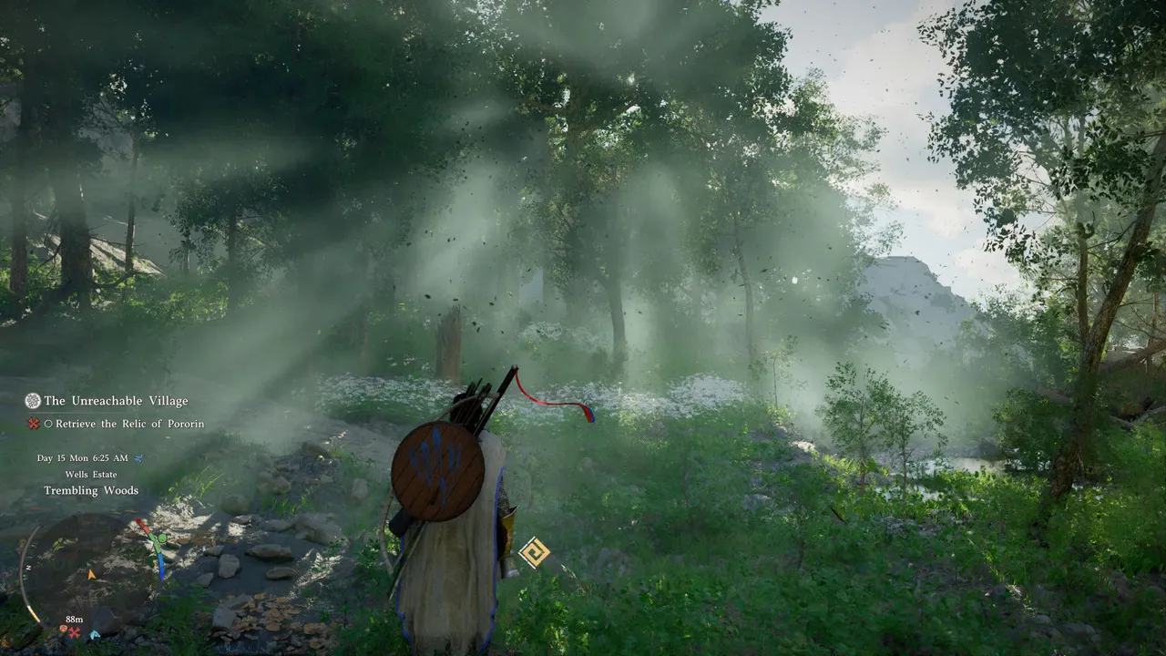 Morning light filters through the Trembling Woods – a reminder that Pywel is as beautiful as it is dangerous.