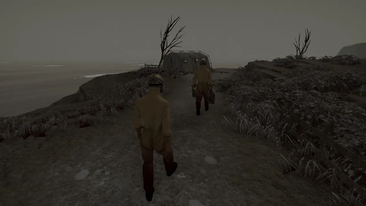 The grey, desolate coastline sets the tone from the very first moments. Hollowbody wastes no time establishing its mood.