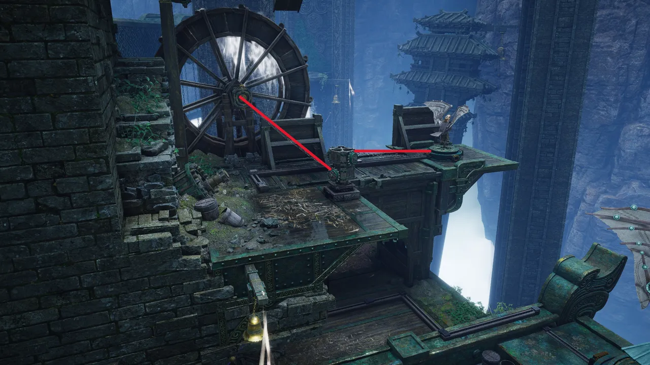 Connect each waterwheel to its chain mechanism, then route power to the bird