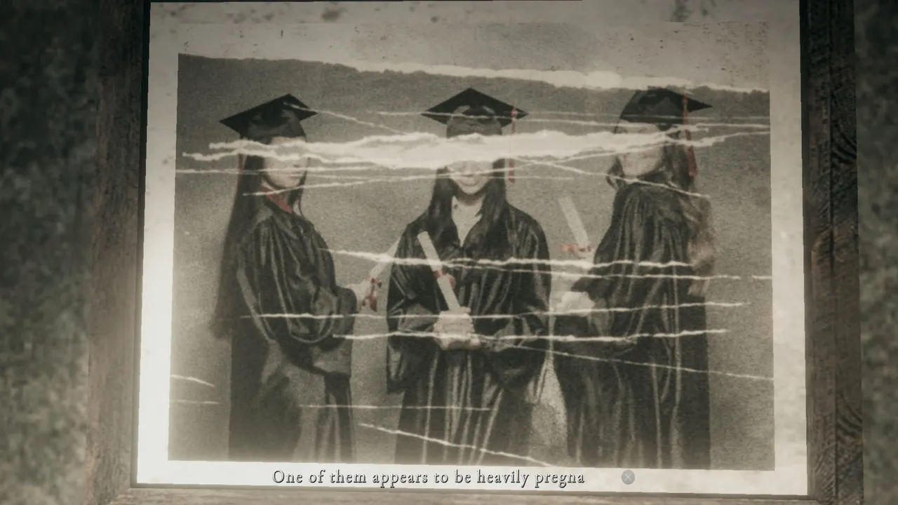 This is the graduation photograph. One of the three women is heavily pregnant, which combined with Hellen's birth year of October 2025 points you toward the correct four-digit code.