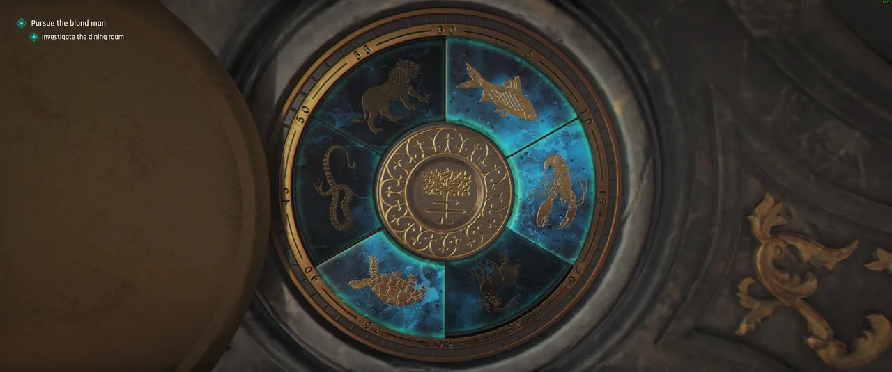 The dial has six symbols in total. You need the lion, the snake, and the goat. Select all three in any order and the secret door will open.