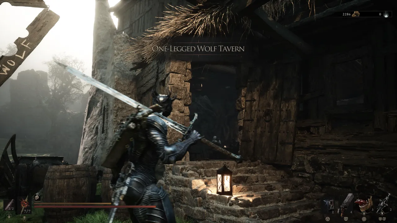 The One Legged Wolf Tavern sits right next to its beacon in eastern Fainweald. Gragu is inside, slumped at a table and not interested in talking to strangers. Keep trying.
