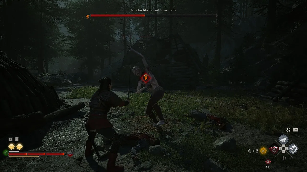The Blood of Dawnwalker: The shield icon over an enemy's attack shows which direction to block