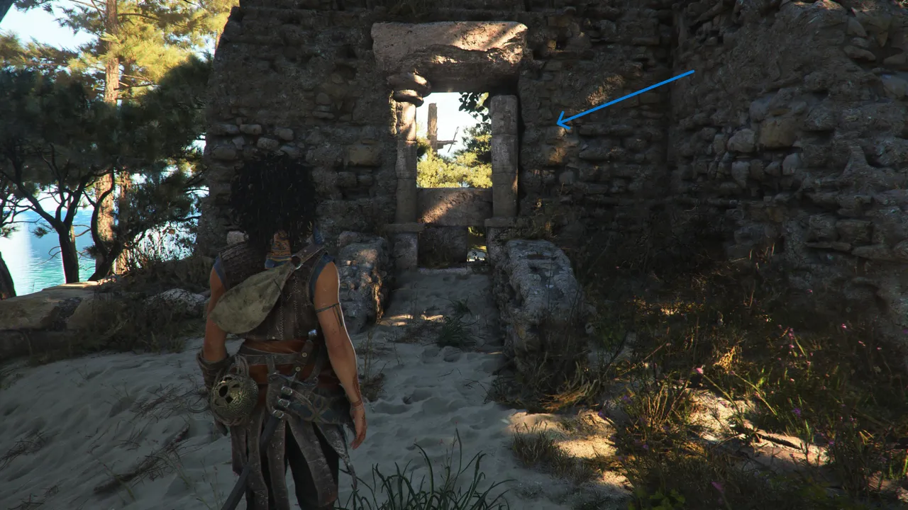Sophia needs to use the ruins like a window, and look through them to spot a watchtower she needs to climb.